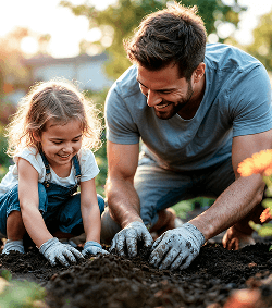 Our team working on a garden project
